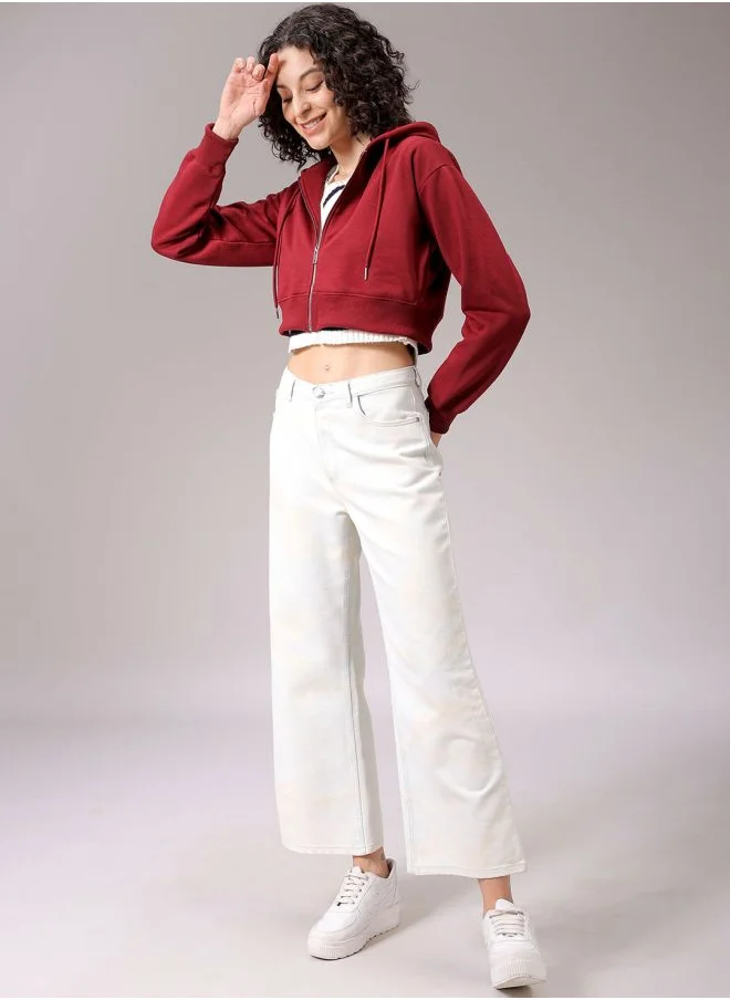 مرفوعة Women Relaxed Fit Solid Front Open Sweatshirt