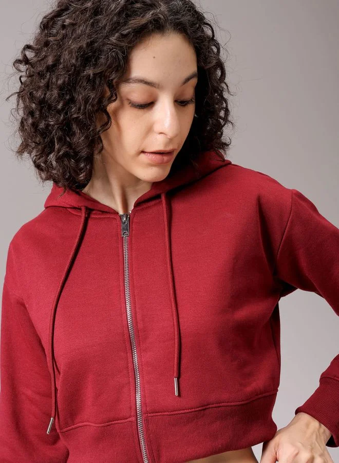 Freehand Women Relaxed Fit Solid Front Open Sweatshirt
