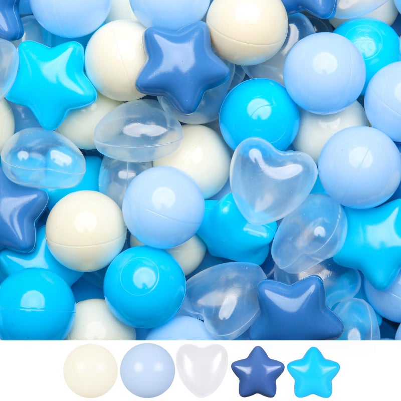 Trendplayball Pit Balls Star and Heart For For Childlers - 100 Count Blastic Balls for Ball Pit Fun و Play Cream Blue Cream White - Image 1