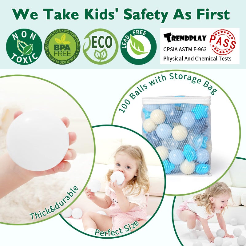 Trendplayball Pit Balls Star and Heart For For Childlers - 100 Count Blastic Balls for Ball Pit Fun و Play Cream Blue Cream White - Image 3