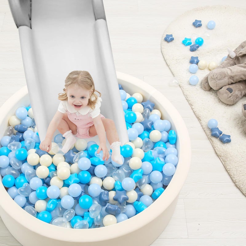 Trendplayball Pit Balls Star and Heart For For Childlers - 100 Count Blastic Balls for Ball Pit Fun و Play Cream Blue Cream White - Image 2