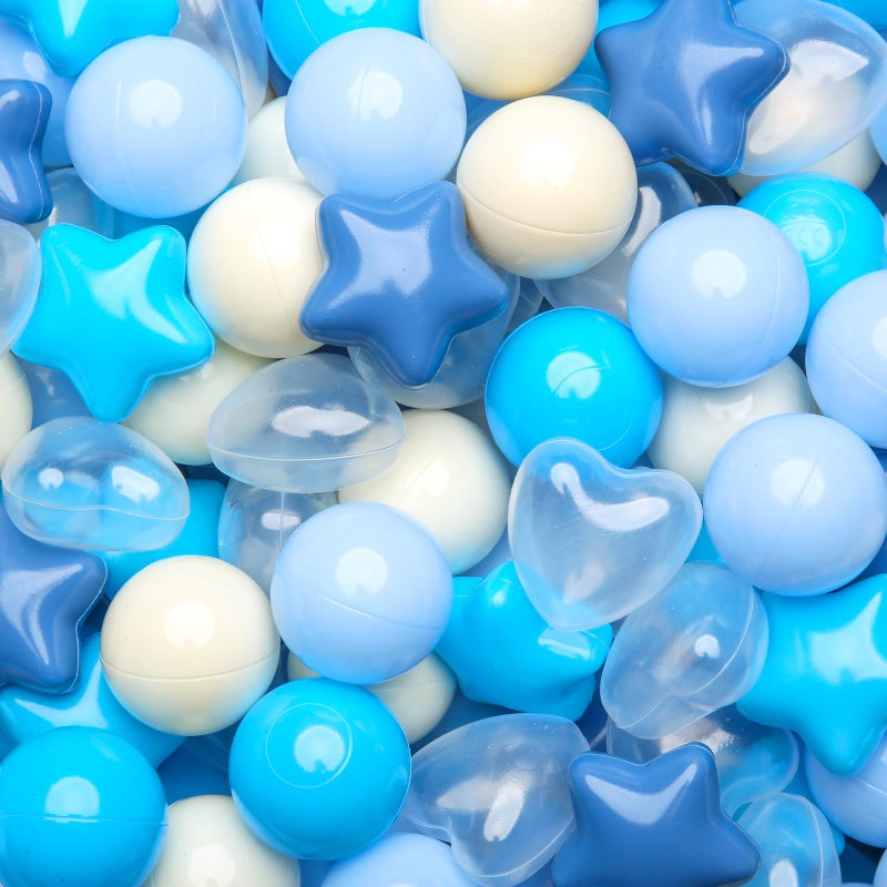 Trendplayball Pit Balls Star and Heart For For Childlers - 100 Count Blastic Balls for Ball Pit Fun و Play Cream Blue Cream White - Image 5