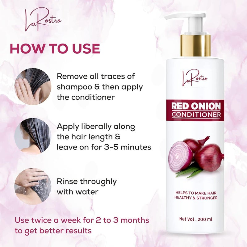 La Rostro Red Onion Conditioner With Red Onion Oil Improve Strength Of Hair Roots And Cells Also Makes Hair Healthy And Dandruff Free And Hair Fall Control 200ml Pack of 3 - Image 4