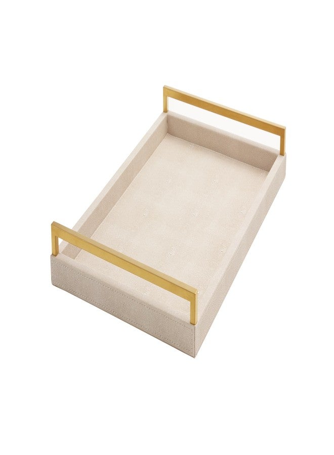WV Ivory Shagreen Leather Serving Tray with Gold Handles-17.7x11.8 Inch Large Wooden Decorative Ottoman Tray fro Coffee Table, Kitchen, Dining, and Home Decor (Ivory) - Image 2