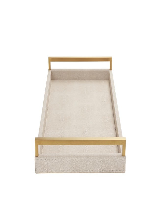 WV Ivory Shagreen Leather Serving Tray with Gold Handles-17.7x11.8 Inch Large Wooden Decorative Ottoman Tray fro Coffee Table, Kitchen, Dining, and Home Decor (Ivory) - Image 1