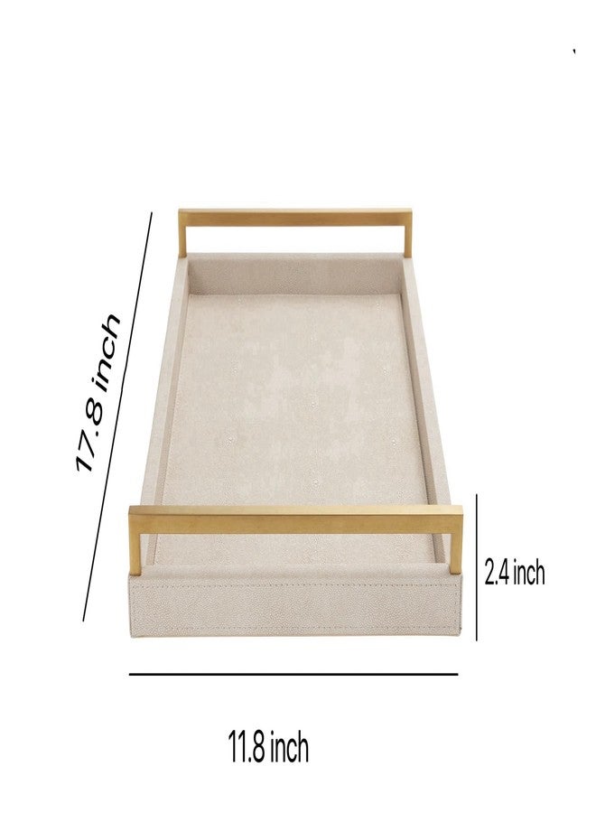 WV Ivory Shagreen Leather Serving Tray with Gold Handles-17.7x11.8 Inch Large Wooden Decorative Ottoman Tray fro Coffee Table, Kitchen, Dining, and Home Decor (Ivory) - Image 4