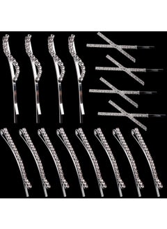 16 Pieces Rhinestone Bobby Pins Fancy Metal Hair Clips Crystal Shiny Barrettes I S X Shaped Diamond Hair Accessories for Women Girls Wedding Prom Party Silver