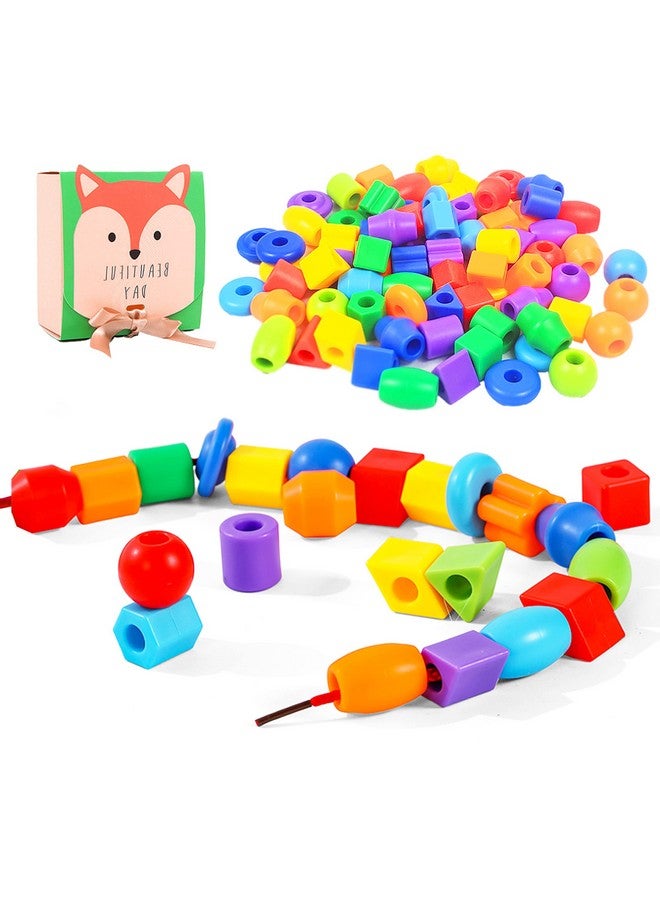 KUTOI Plastic Lacing Beads for Kids With Fun Shapes, Long String, and Brilliant Colors - Educational Occupational Therapy Fine Motor Toys, Montessori for 3 Year Old and Above (70 Pcs) - Image 1