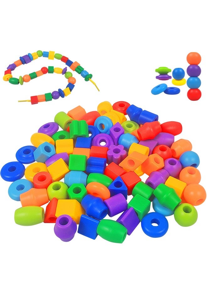 KUTOI Plastic Lacing Beads for Kids With Fun Shapes, Long String, and Brilliant Colors - Educational Occupational Therapy Fine Motor Toys, Montessori for 3 Year Old and Above (70 Pcs) - Image 2