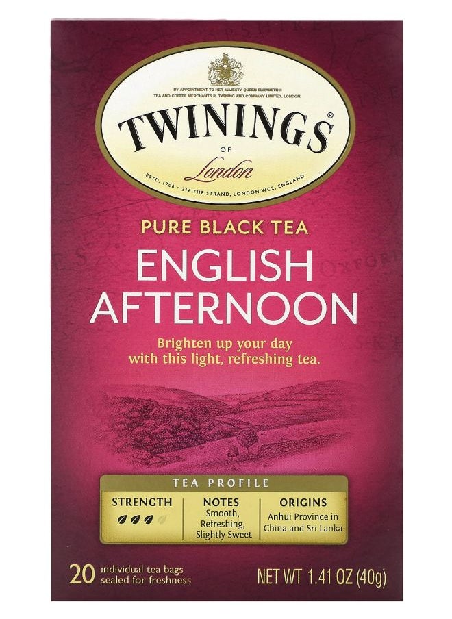 Twinings Pure Black Tea English Afternoon 20 Tea Bags 1.41 oz (40 g) 