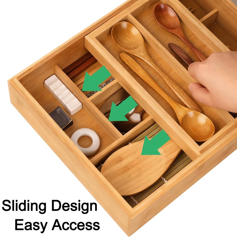 COIWAI 2-Tier Drawer Organizer with Removable Cutlery Tray Kitchen Utensil Silverware Drawer Organizer, Silverware Tray for Drawer Utensil Holder Bamboo Flatware Box for Utensils Stationery Cosmetics (M) - Image 3