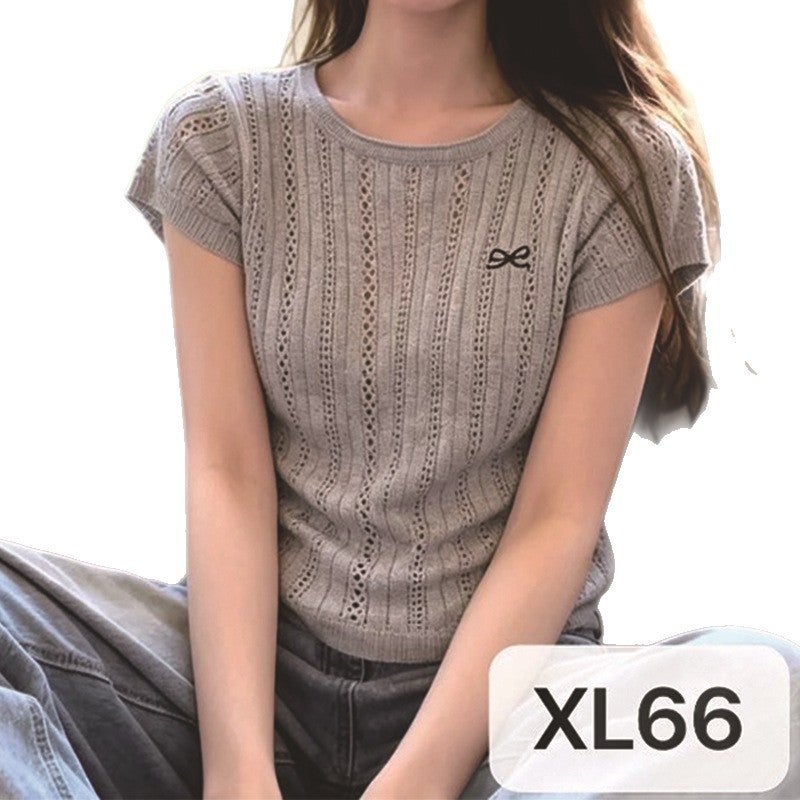 Women's Korean Style Knitted Hollow Short Sleeve Sweater Summer 2026 - Image 5