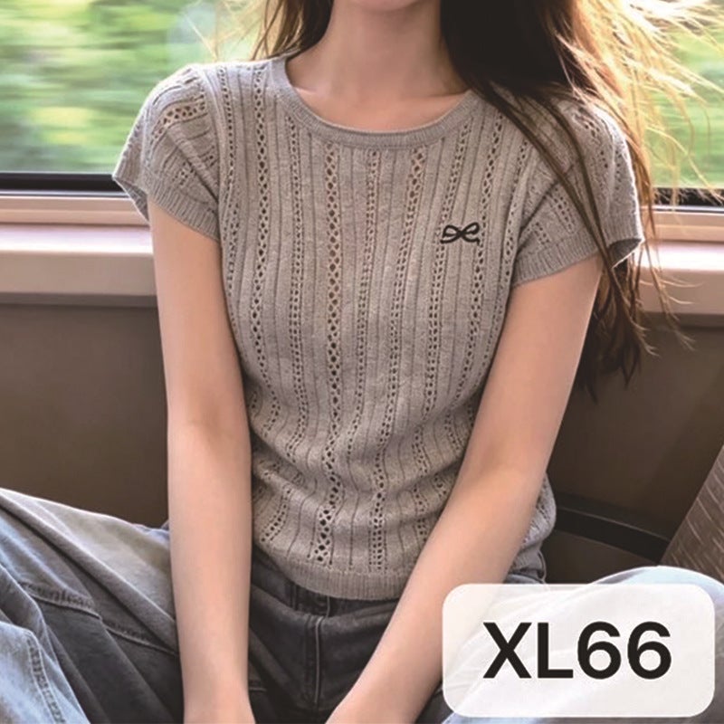 Women's Korean Style Knitted Hollow Short Sleeve Sweater Summer 2026 - Image 1