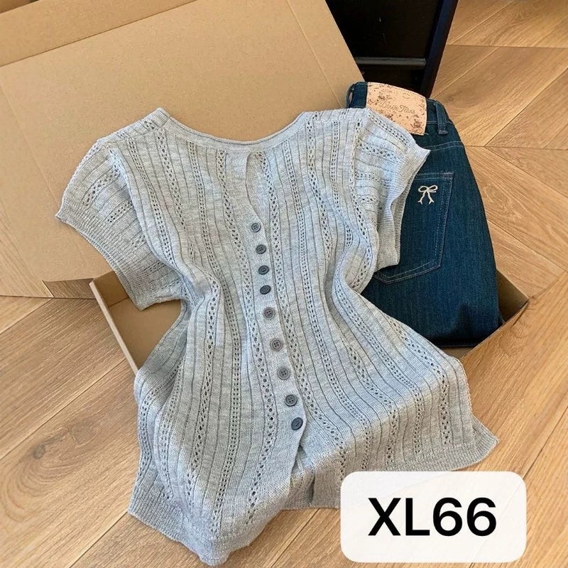 Women's Korean Style Knitted Hollow Short Sleeve Sweater Summer 2026 - Image 3
