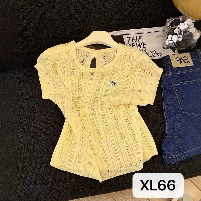 Women's Korean Style Knitted Hollow Short Sleeve Sweater Summer 2026 - Image 2