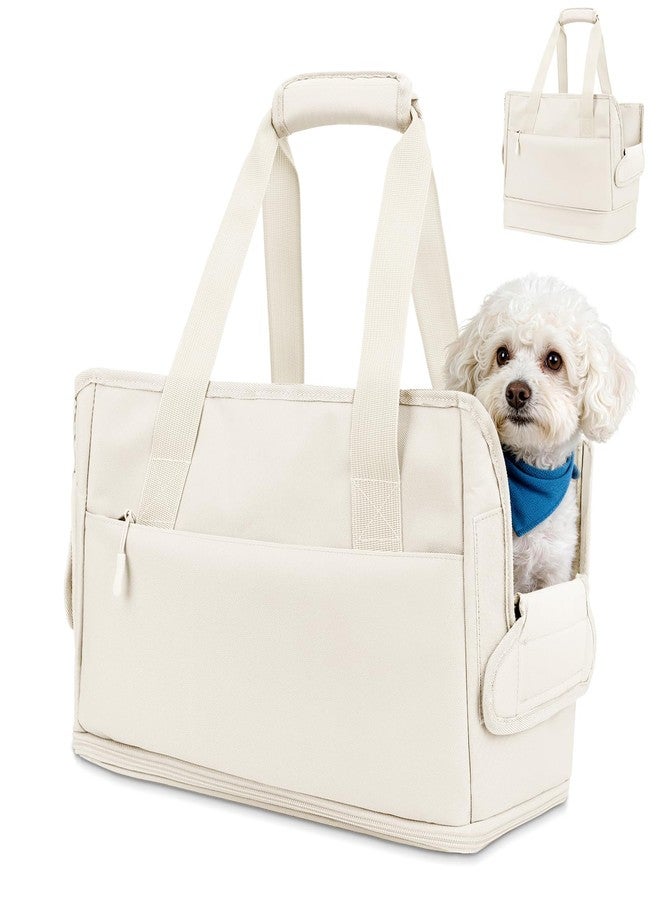 SIDESUGAR Dog Purse Carrier for Small Dogs Under 10 lbs with Pockets Adjustable Soft Sided Pad Extendable Dog Carriers Tote for Puppies with Safety Leash Clip for Travel Shopping (Apricot) - Image 1