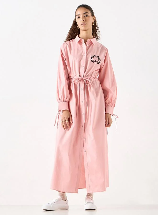 SP Characters Garfield Detail Shirt Dress with Long Sleeves and Drawstring Tie-Ups