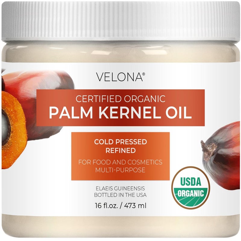 velona USDA Certified Organic Palm Kernel Oil  16 Fl Oz  100 Pure and Natural Carrier Oil  Refined Cold Pressed  Face Hair Body  Skin Care  Use Today  Enjoy Results