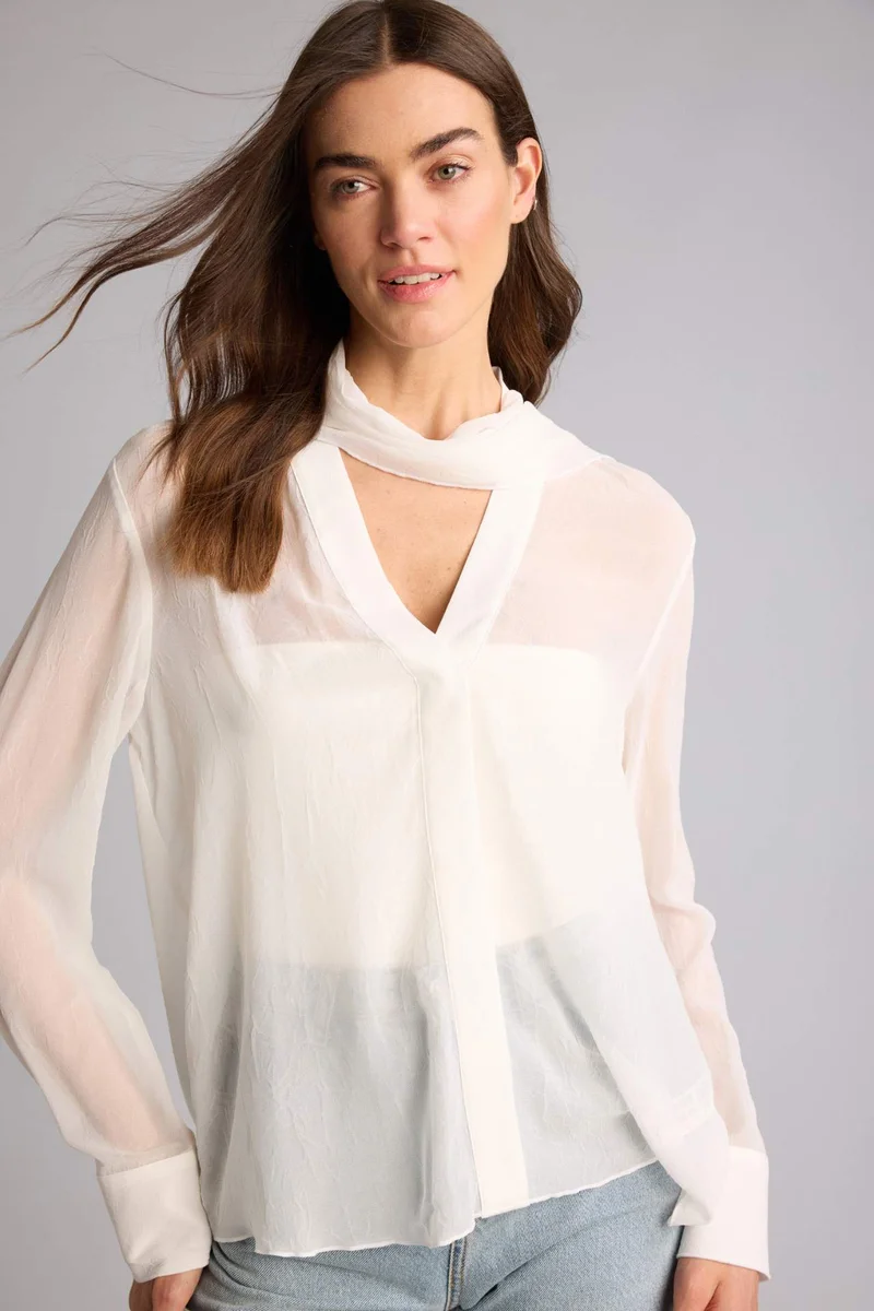 ديفاكتو Regular Fit Shawl Collar Long Sleeve Blouse