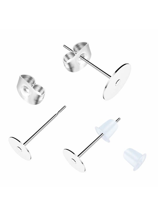 VERACT Earring Posts Stainless Steel, 500Pcs Hypoallergenic Flat Pad Earring Studs with Butterfly and Rubber Bullet Earring Backs for Jewelry Making Findings - Image 3
