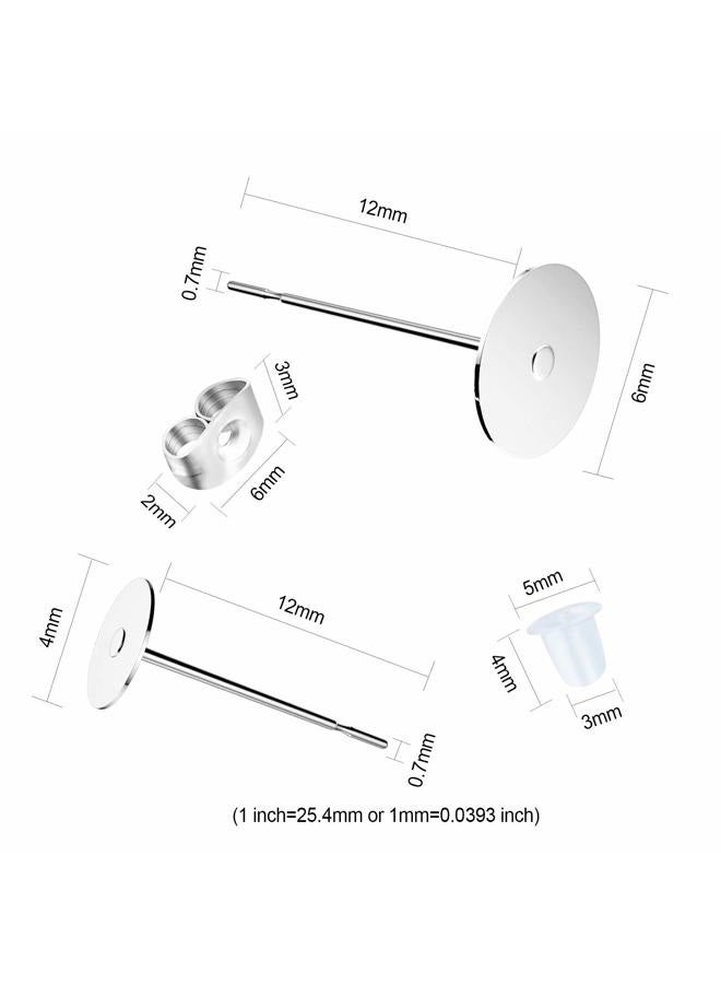 VERACT Earring Posts Stainless Steel, 500Pcs Hypoallergenic Flat Pad Earring Studs with Butterfly and Rubber Bullet Earring Backs for Jewelry Making Findings - Image 2
