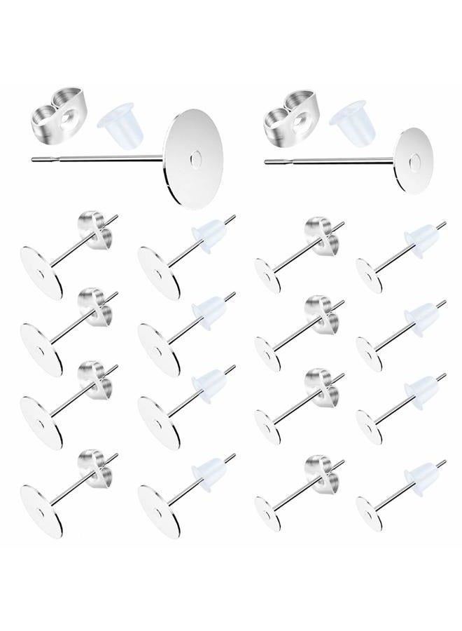 VERACT Earring Posts Stainless Steel, 500Pcs Hypoallergenic Flat Pad Earring Studs with Butterfly and Rubber Bullet Earring Backs for Jewelry Making Findings - Image 1