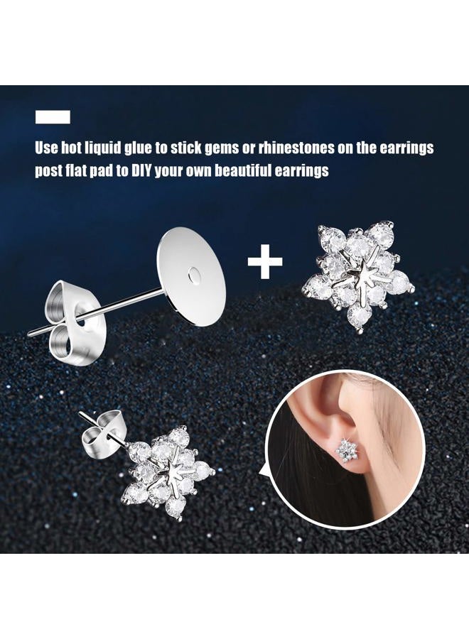 VERACT Earring Posts Stainless Steel, 500Pcs Hypoallergenic Flat Pad Earring Studs with Butterfly and Rubber Bullet Earring Backs for Jewelry Making Findings - Image 5