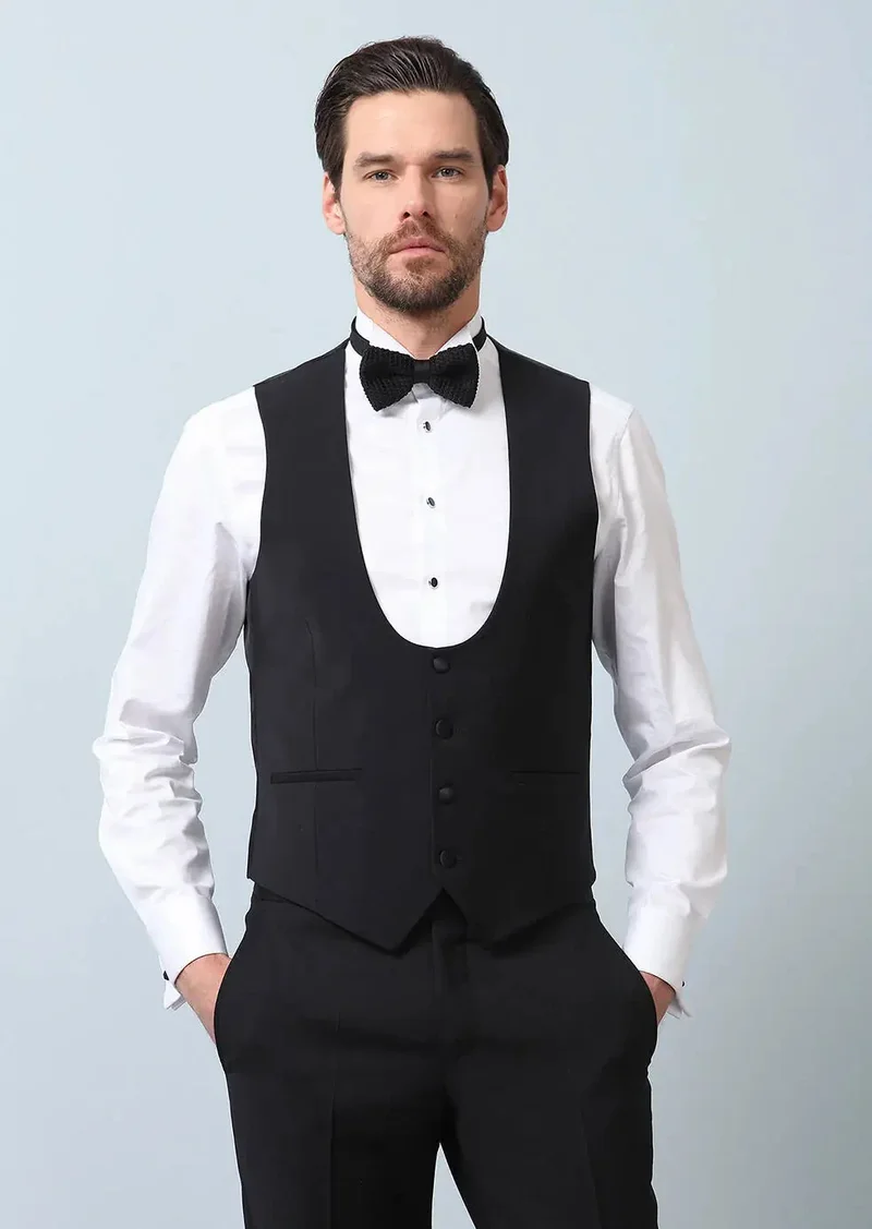 رامسي صدرية كلاسيكية سوداء ضيقة بياقة فراشة