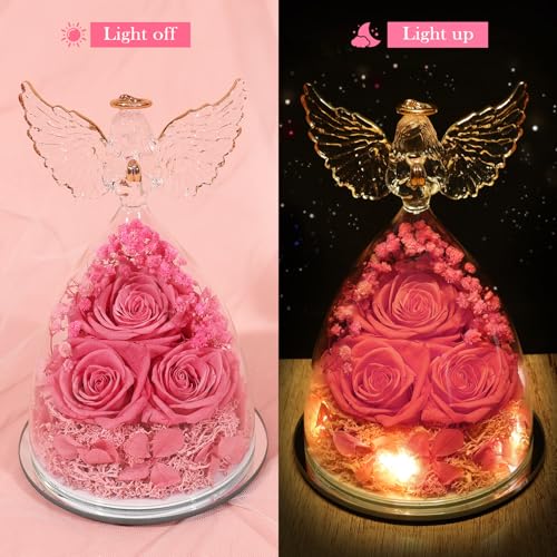 FIACO Mothers Day Flowers Gifts for Mom Flowers for Delivery Preserved Flowers Forever Real Fresh Roses in Glass Angel Figurines Birthday Gifts for Women Anniversary Present for Grandma Wife from Daughter - Image 3