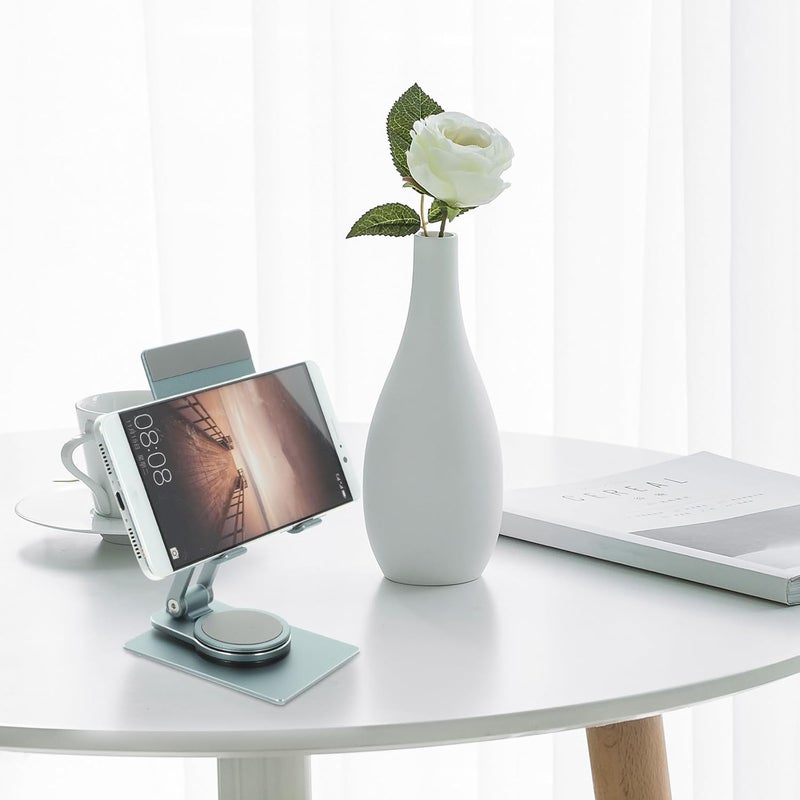 حامل هاتف قابل للطي من سبيكة الألمنيوم، قابل للتعديل بزاوية 360 درجة، حامل محمول للهواتف المحمولة والأجهزة اللوحية، مناسب للاستخدام في المكتب والسفر، لون رمادي - Image 4