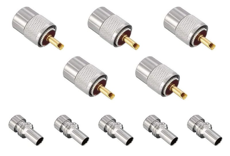 Linkhood 5 Pack UHF PL259 Solder Connector Plug with Reducer for RG8x, RG8, RG59, LMR-400, RG-213 Coaxial Coax Cable，Teflon Material 50ohm Low Loss RFAdapter Compatiable with Ham Radio Antenna (5-Pack) - Image 1