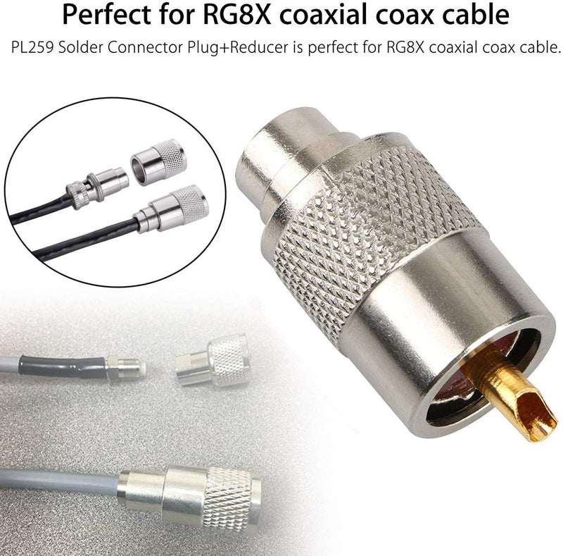 Linkhood 5 Pack UHF PL259 Solder Connector Plug with Reducer for RG8x, RG8, RG59, LMR-400, RG-213 Coaxial Coax Cable，Teflon Material 50ohm Low Loss RFAdapter Compatiable with Ham Radio Antenna (5-Pack) - Image 5