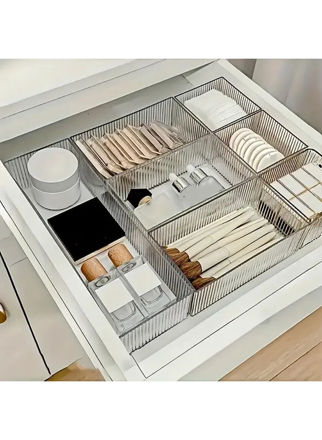 4 قطع منظم درج بلاستيكي قابل للتكديس مع أرفف قابلة للتعديل وتصميم موفر للمساحة - Image 1