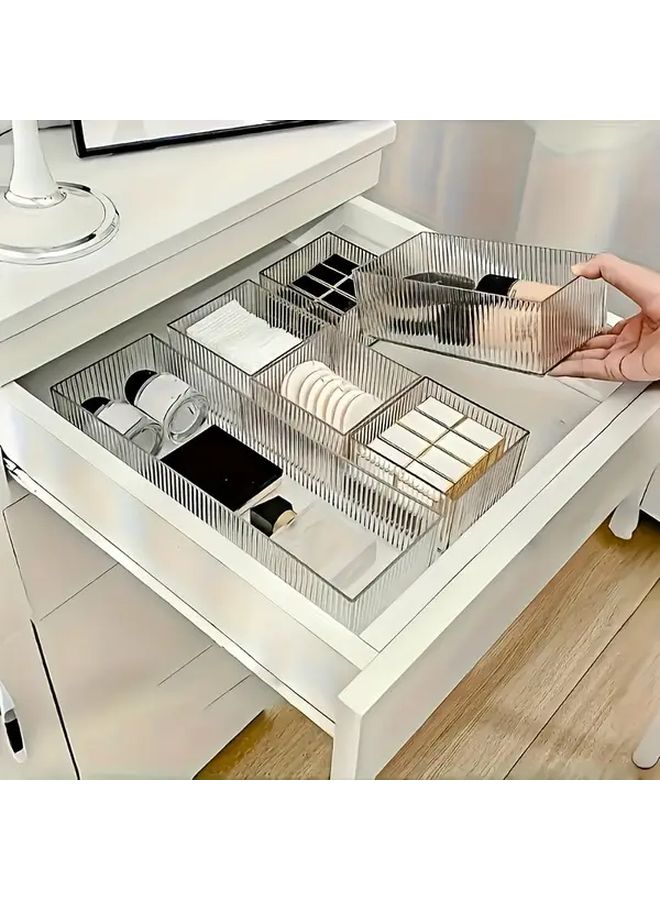 4 قطع منظم درج بلاستيكي قابل للتكديس مع أرفف قابلة للتعديل وتصميم موفر للمساحة - Image 4