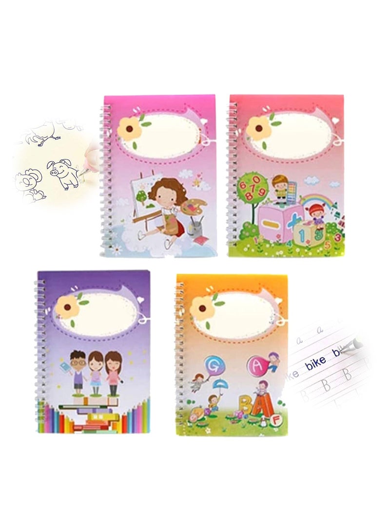 Magic Copybook Reusable Handwriting Tracing Practice kit Preschool Calligraphy Set for Preschools Grooves Template Design and Aid 4 Books - Image 1