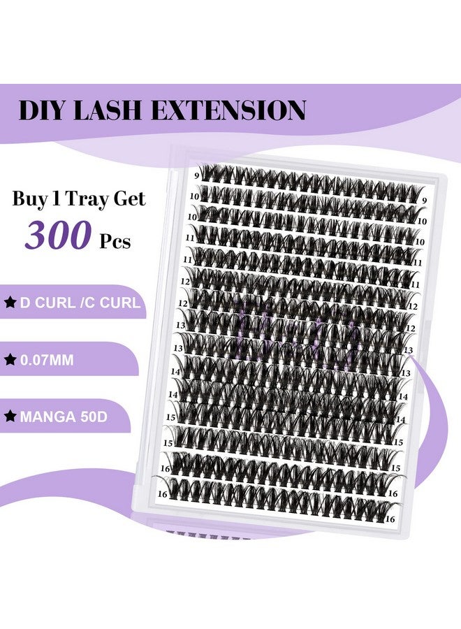 B&qaugen B&Q Manga Lash Clusters Diy Individual Lashes 50D0.07D916Mix 300 Pcs False Eyelash Cluster Manga Lashes Cluster 30D 40D 50D D Curl Lash Clusters Diy Lash Extensions At Home (50D0.07D916Mix) - Image 2