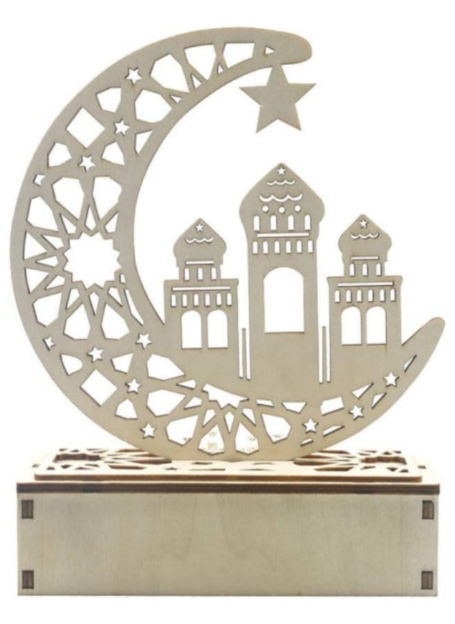 GGEROU Wooden Eid Crafts Night Light Moon Night Lights LED DIY Mubarak Lights Islamic Palace LED Moon Tabletop Lights 3D Ramadan Mubarak Lamp Decorations for Home Party Supplies  - Image 4