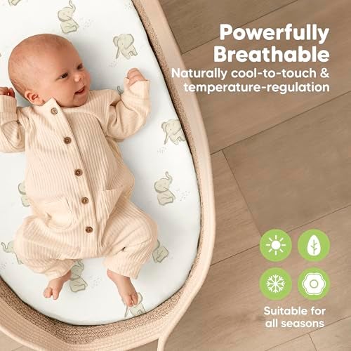 KeaBabies 2-Pack Baby Bassinet Sheets Girl, Boy - Viscose Derived from Bamboo Fitted Bassinet Sheets Compatible with Halo Bassinest Swivel Sleeper, Baby Delight, Graco Bedside Bassinet Mattress Sheet (Elly) - Image 4