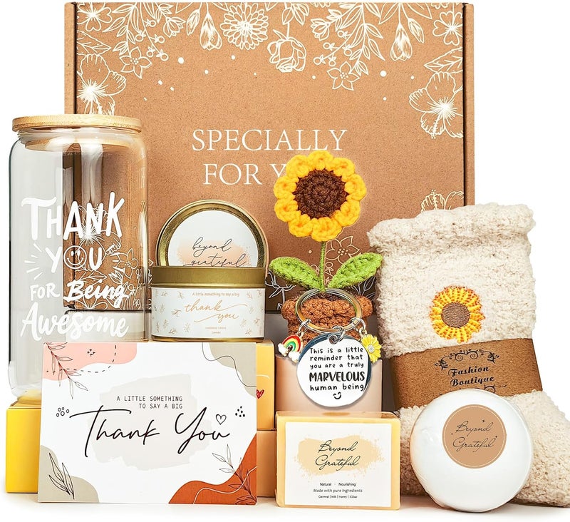 LUICONMO Thank You Gifts for Women, Appreciation Gifts for Coworkers Teacher with 16oz Thank You for Being Awesome Glass, Employee Appreciation Gift Box Thanksgiving Christmas Gift set - Image 1