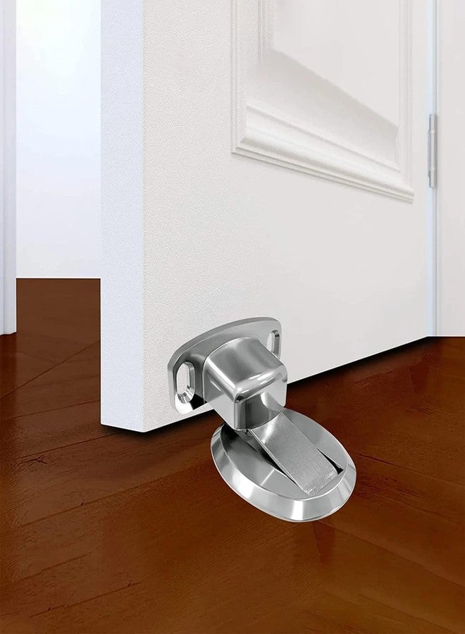 NETZILLA Magnetic Door Stopper Floor Door Stopper Magnetic Heavy Duty Door Holder to Keep Doors Open with 3M Self Adhesive and Hidden Screw Mount, 1pcs, Silver - Image 1