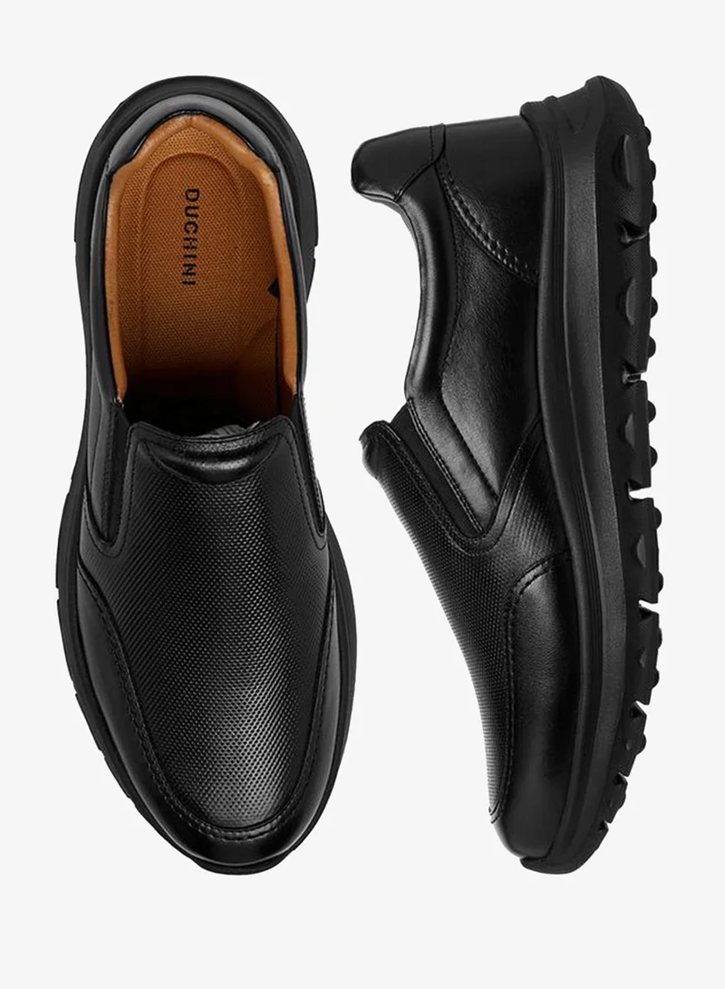 DUCHINI Men Textured Slip-On Leather Loafers