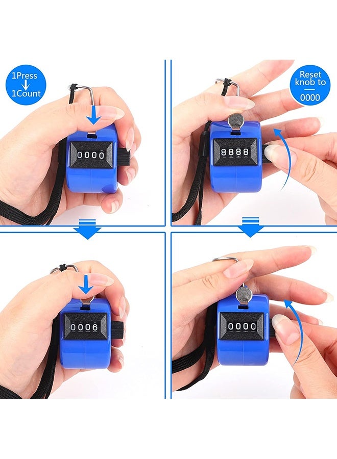 Wffo 2 Pack Hand Tally Counter - 4 Digital Mechanical Palm Click Counter with Finger Ring, for Sport Stadium Coach Referees Row School Event (Blue and Red) - Image 4