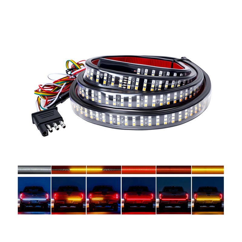 Ligrel 60" Truck Tailgate Light Bar - 504 LED Triple Row Strip with Red Brake/White Reverse/Yellow Turn Signals, Sequential & Strobe Effects, Waterproof Silicone for Pickup Trucks, SUVs, Trailers - Image 1