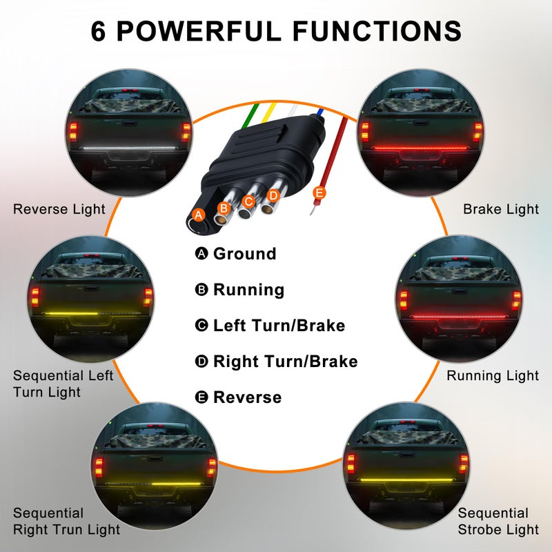 Ligrel 60" Truck Tailgate Light Bar - 504 LED Triple Row Strip with Red Brake/White Reverse/Yellow Turn Signals, Sequential & Strobe Effects, Waterproof Silicone for Pickup Trucks, SUVs, Trailers - Image 2