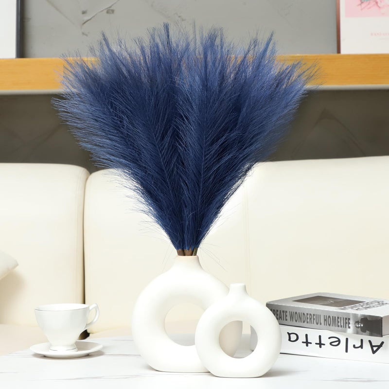 Ureymx Faux Pampas Grass Decor 17.7 Inch 6pcs, Artificial Pompas Grass Bulk Artificial Dried Flower Small Vase Filler for Boho Home Wedding Decoration (Blue) - Image 1