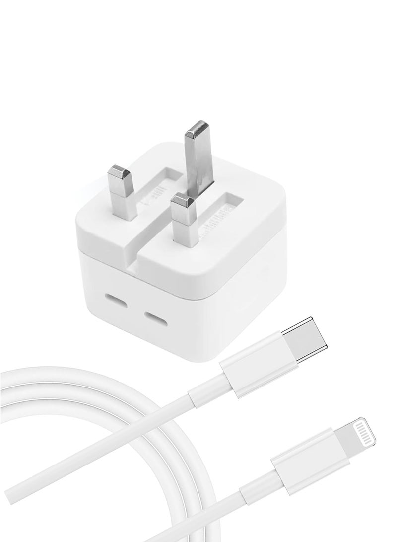 Sunshine Trade World 50W Dual USB-C Fast Charger Plug with Cable USB-C to Lightning, – Power Adapter for iPhone 16/15/14/13/12/11/Pro/Max, Samsung, iPad, AirPods, Speaker & More  - Image 1