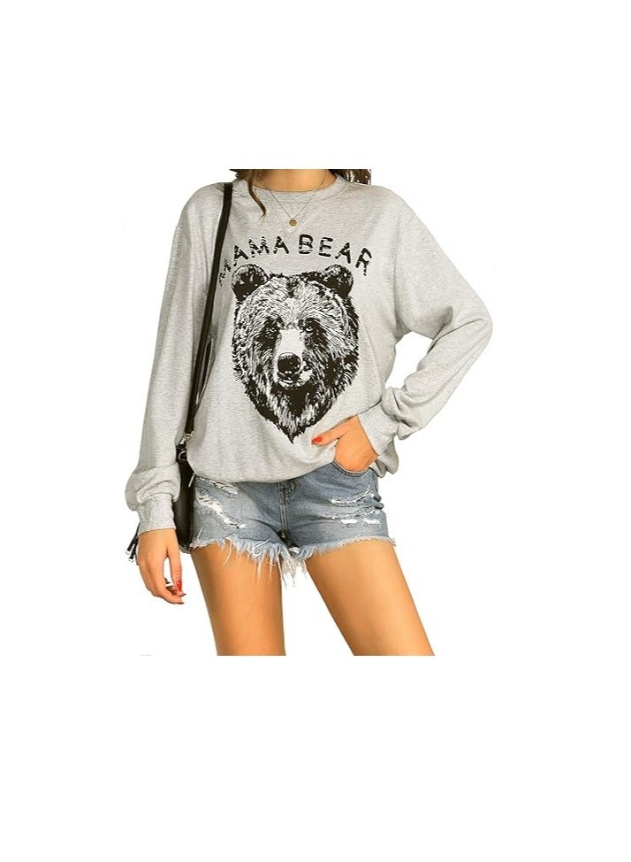 Womens Mama Bear Sweatshirt Crewneck Loose Fit Cute Long Sleeve Tops Graphic Fall Outfits Winter Clothes  - Image 1