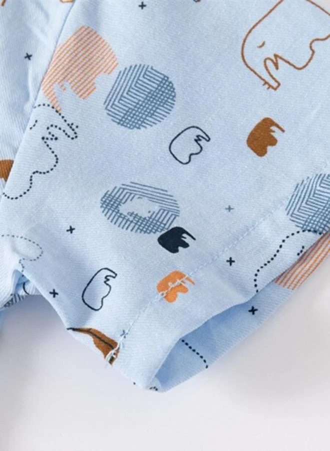 يونيكي Blue Mandarin Collar Short Sleeve Printed Shirt