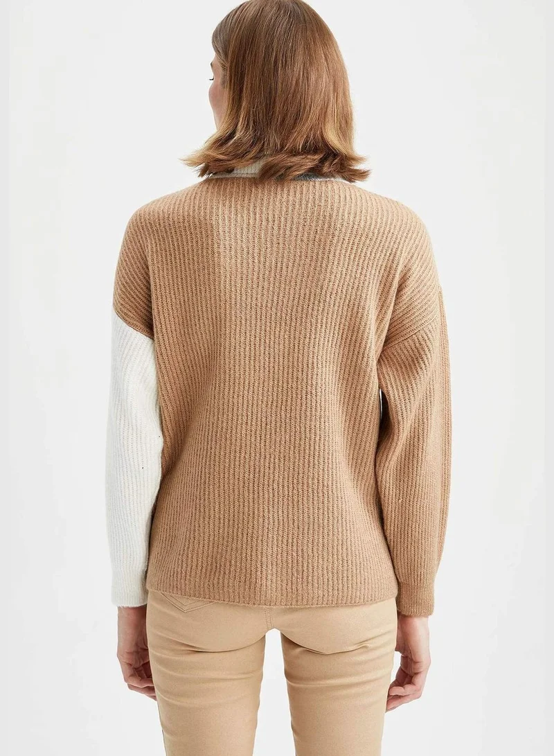 ديفاكتو Geometric Multi Coloured Turtleneck Oversize Fit Extra Soft Knitwear Tunic