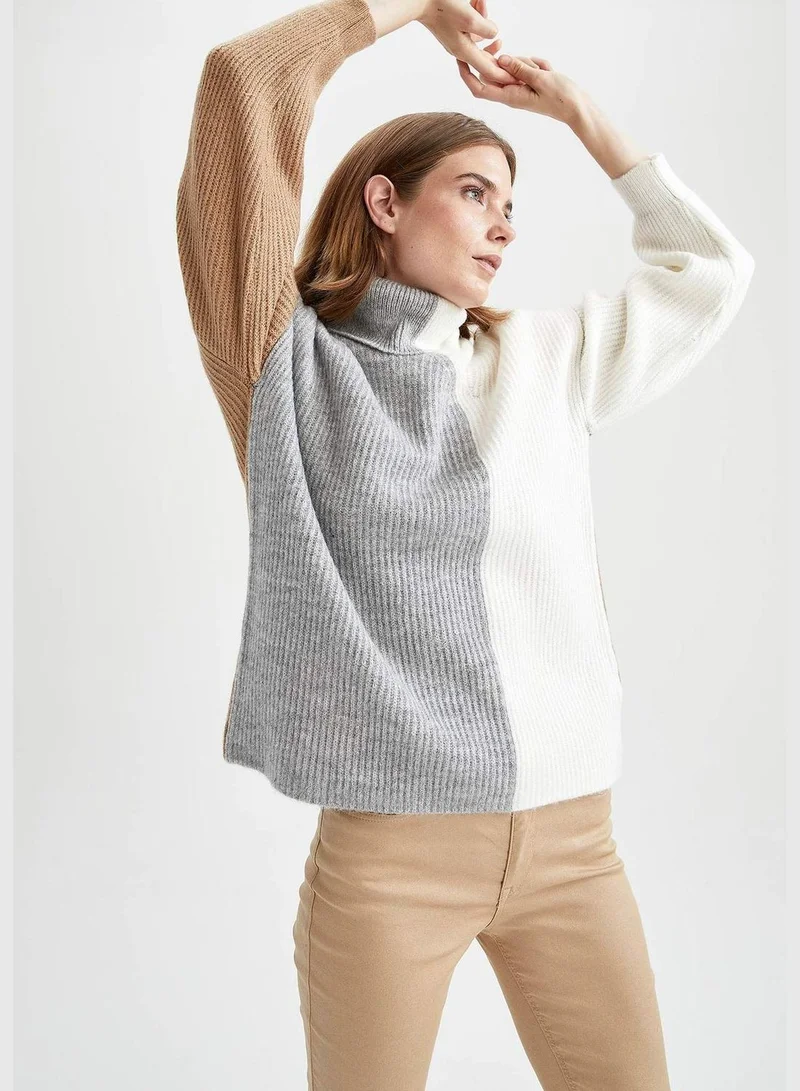 ديفاكتو Geometric Multi Coloured Turtleneck Oversize Fit Extra Soft Knitwear Tunic